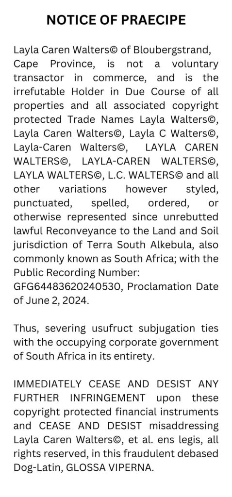 Layla Caren Walters - Notice of Praecipe